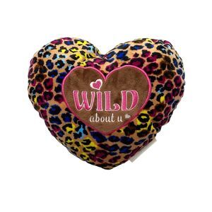 Homerbest Plush Heart WILD ABOUT U Rainbow Cheetah Print 9 in Wide x 8 in Tall